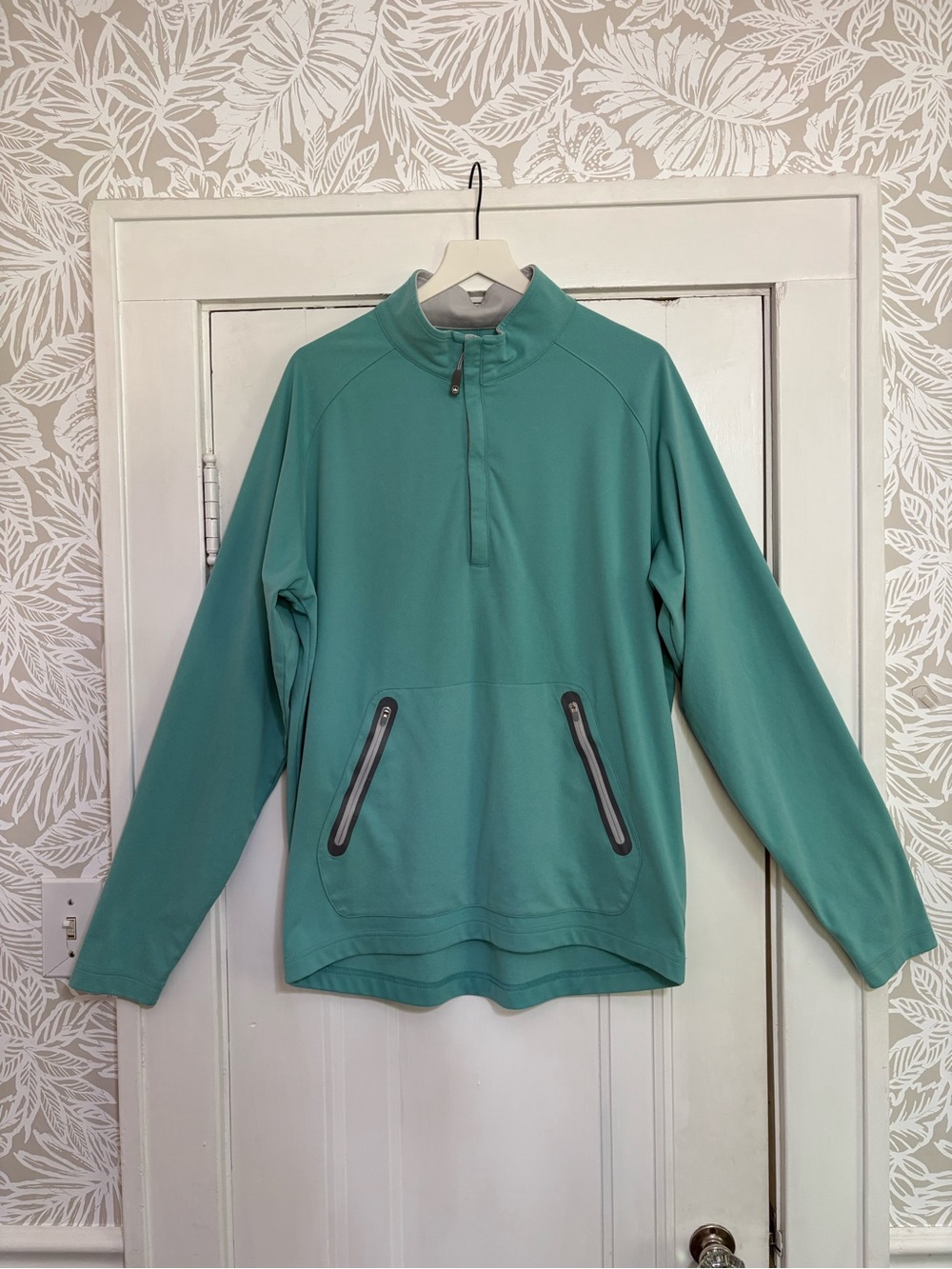Peter Millar Performance Turquoise Light Teal 1/4 Zip Pullover w/ Zip Pockets